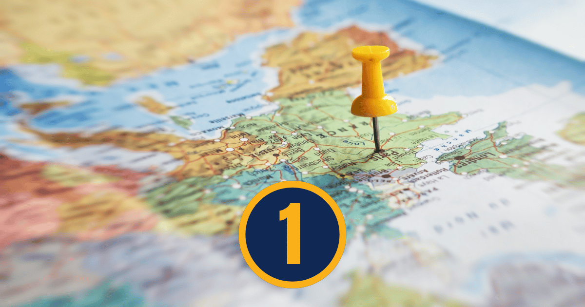 Map pin marking a destination in Europe